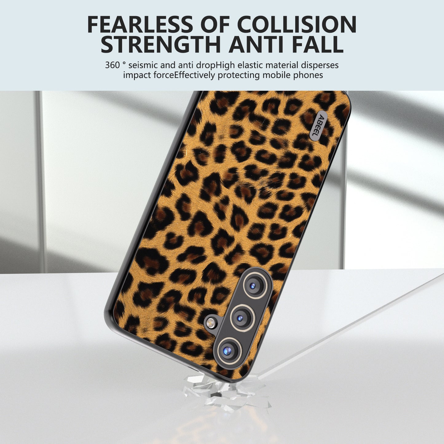 ABEEL For Samsung Galaxy S24 Case Leather Coated PC+TPU Leopard Pattern Phone Cover - Gold