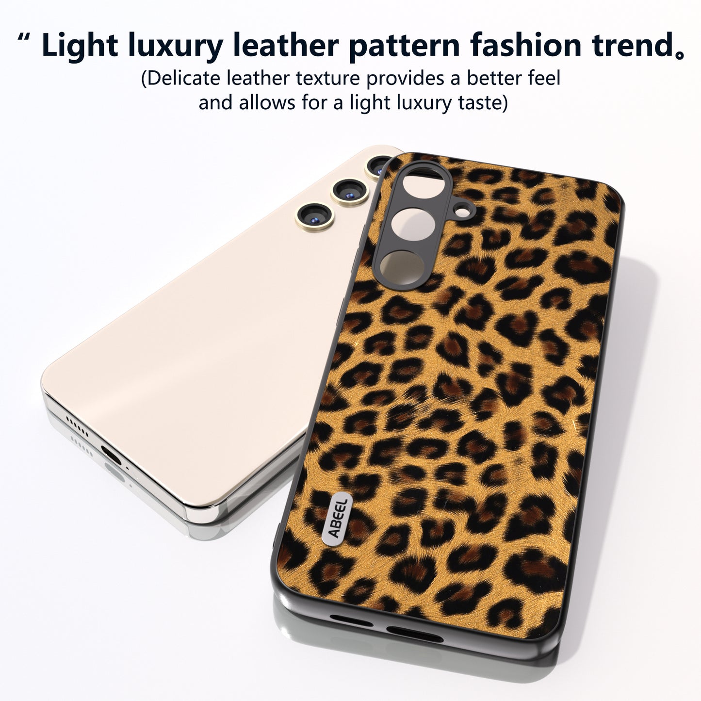 ABEEL For Samsung Galaxy S24 Case Leather Coated PC+TPU Leopard Pattern Phone Cover - Gold