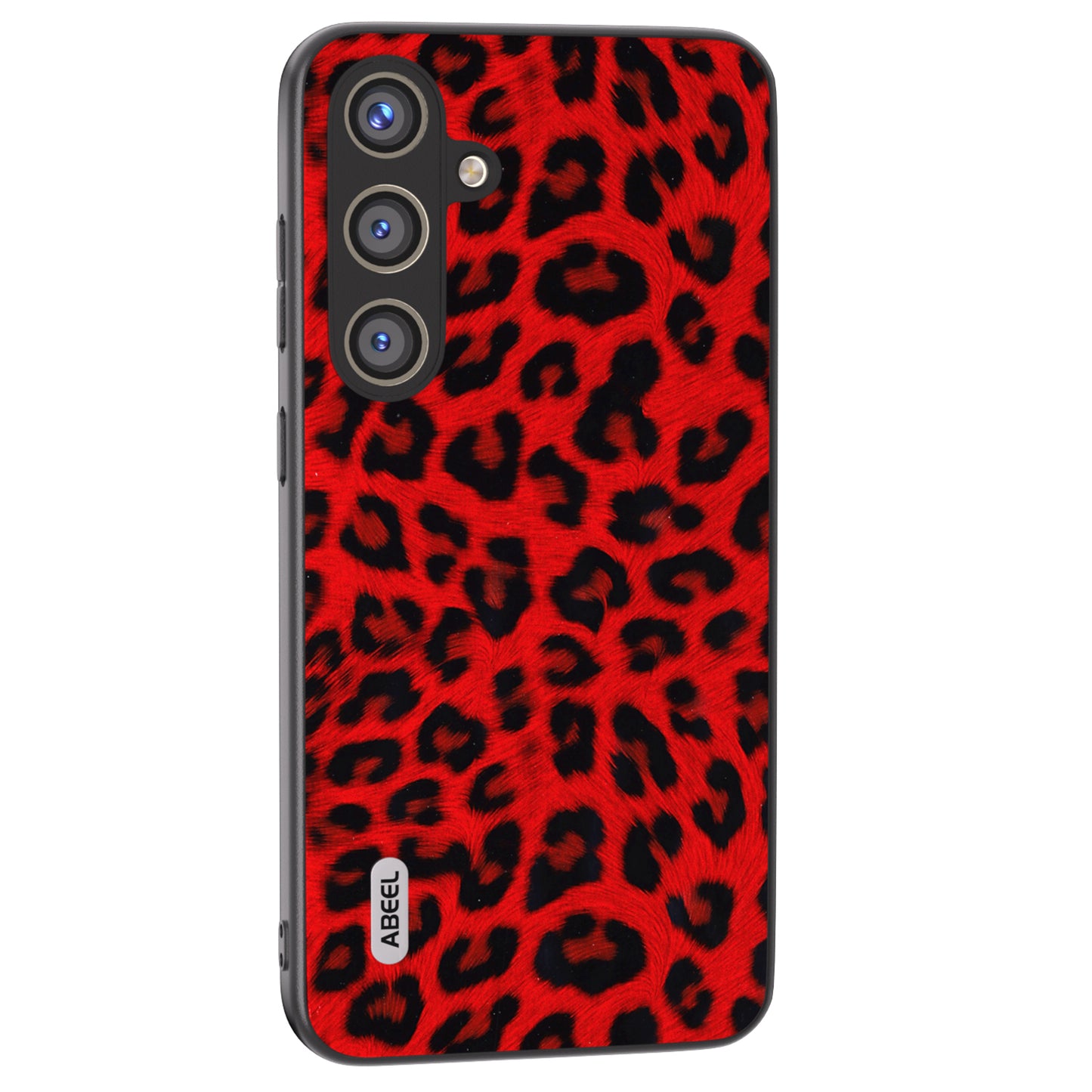 ABEEL For Samsung Galaxy S24 Case Leather Coated PC+TPU Leopard Pattern Phone Cover - Red