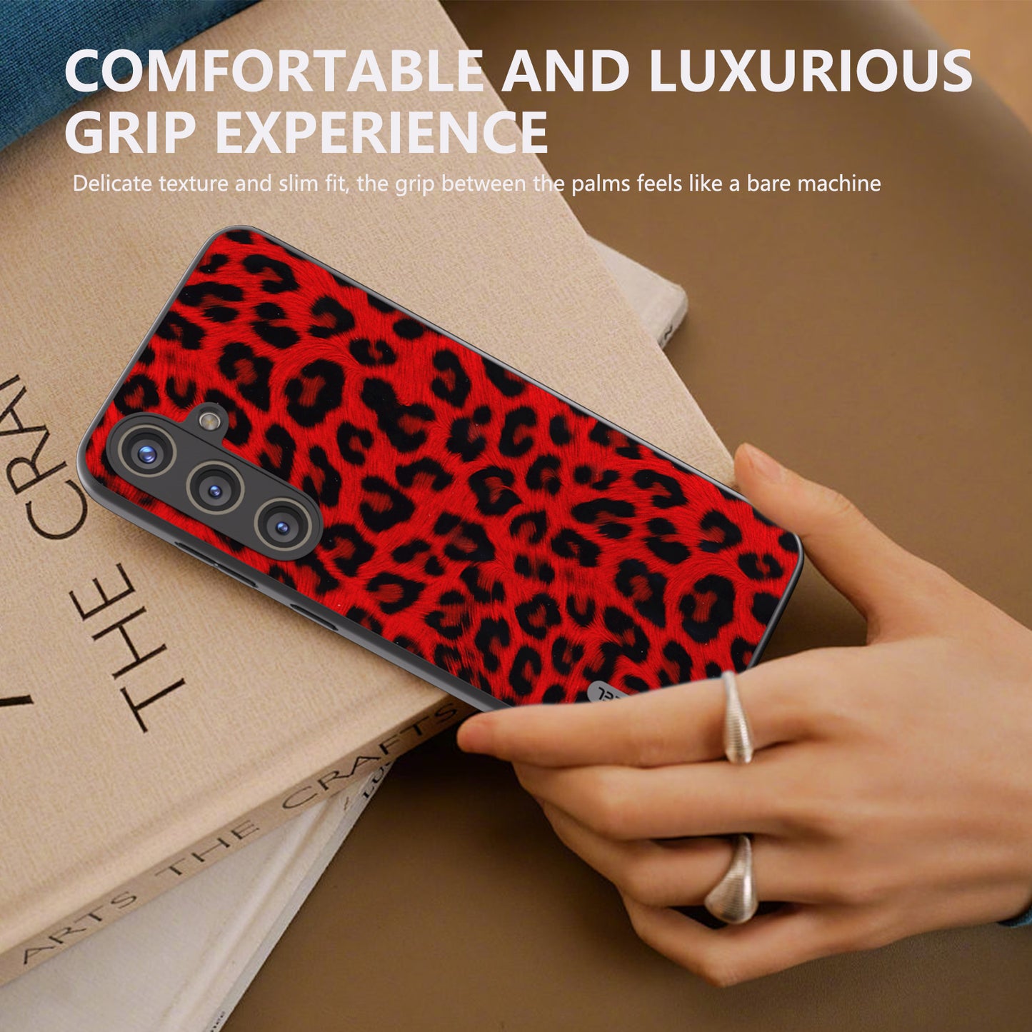 ABEEL For Samsung Galaxy S24 Case Leather Coated PC+TPU Leopard Pattern Phone Cover - Red