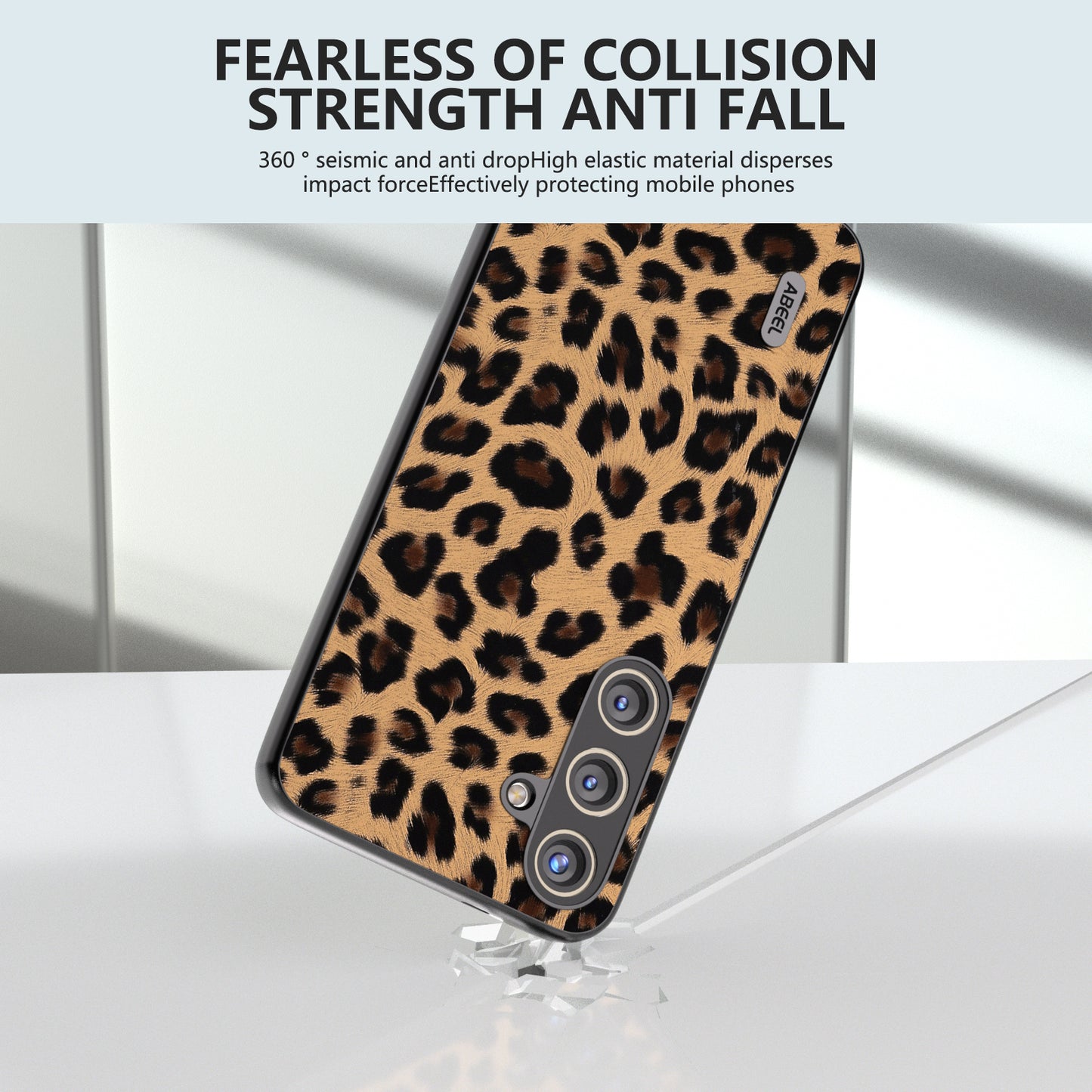 ABEEL For Samsung Galaxy S24 Case Leather Coated PC+TPU Leopard Pattern Phone Cover - Champagne Gold