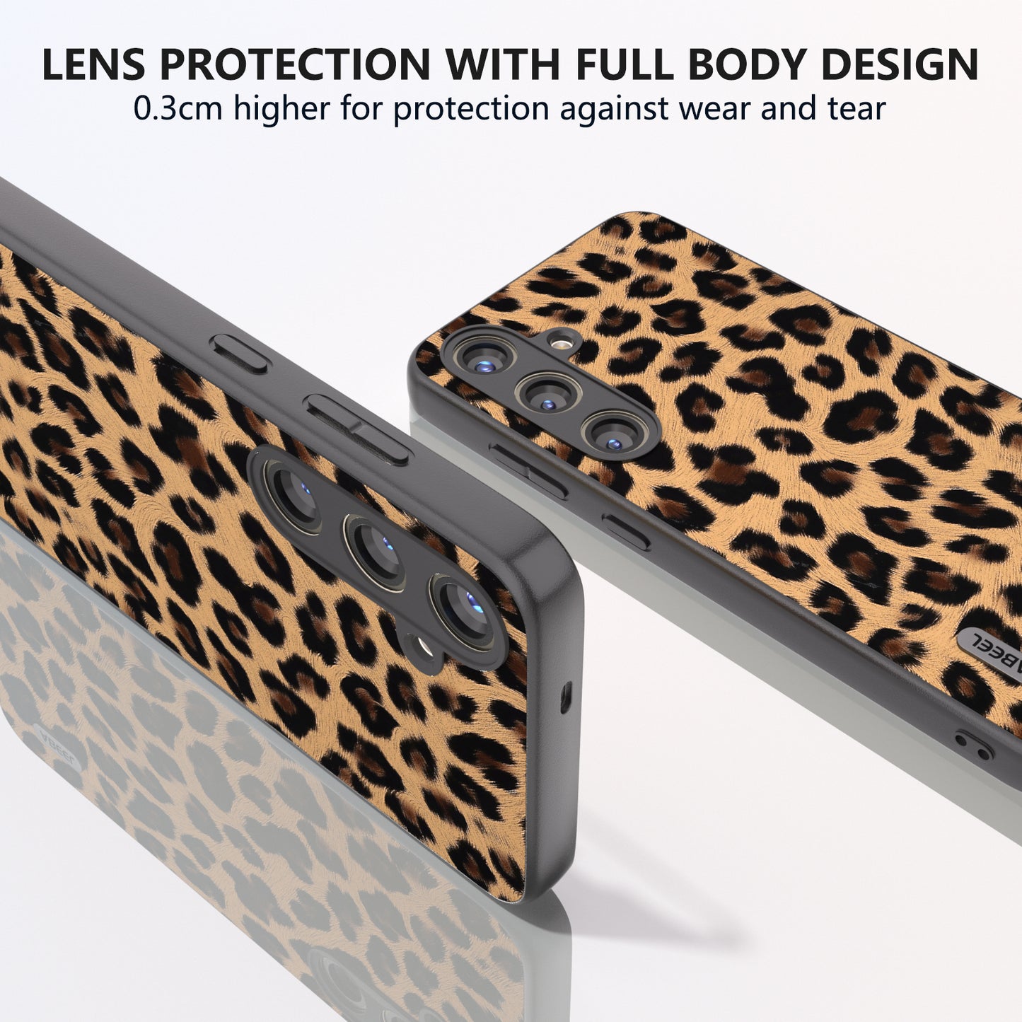 ABEEL For Samsung Galaxy S24 Case Leather Coated PC+TPU Leopard Pattern Phone Cover - Champagne Gold