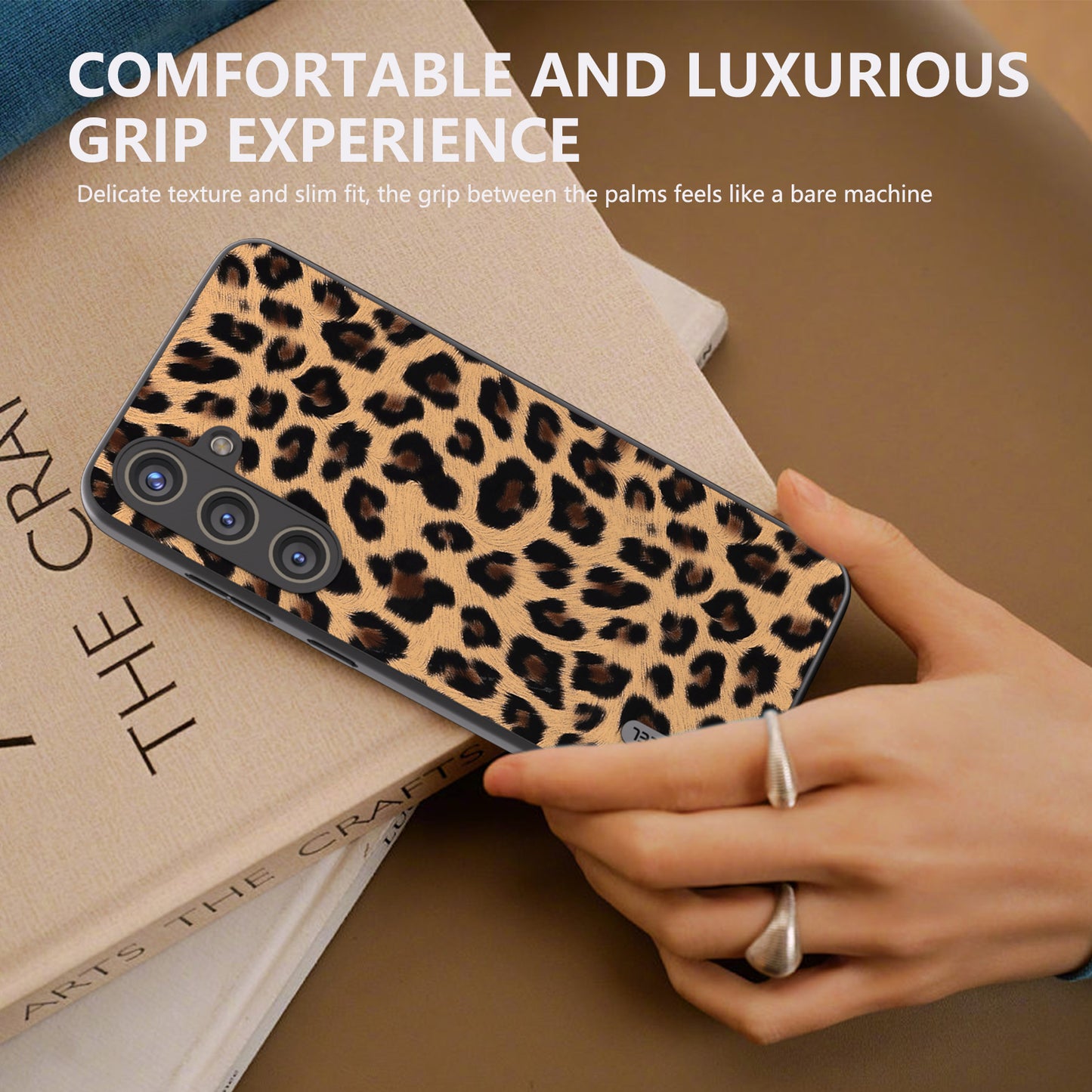 ABEEL For Samsung Galaxy S24 Case Leather Coated PC+TPU Leopard Pattern Phone Cover - Champagne Gold