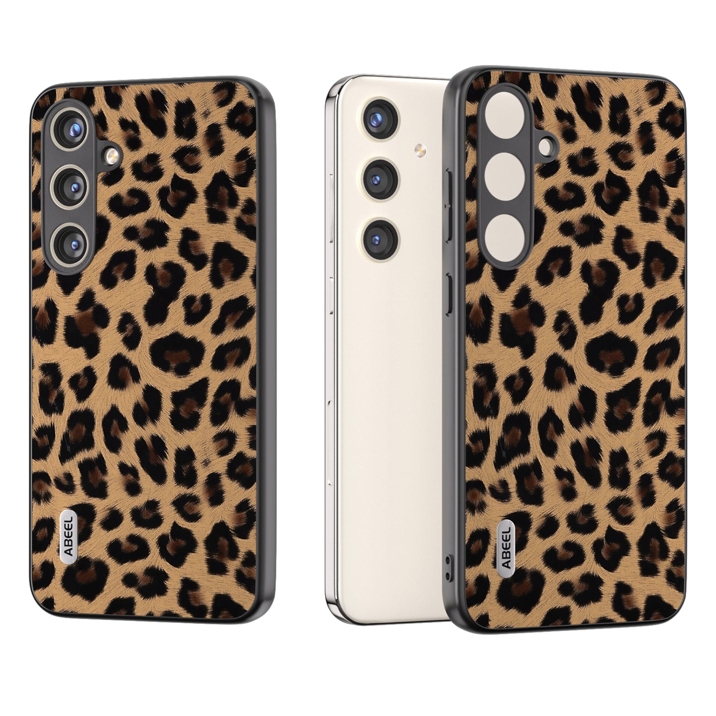 ABEEL For Samsung Galaxy S24 Case Leather Coated PC+TPU Leopard Pattern Phone Cover - Champagne Gold
