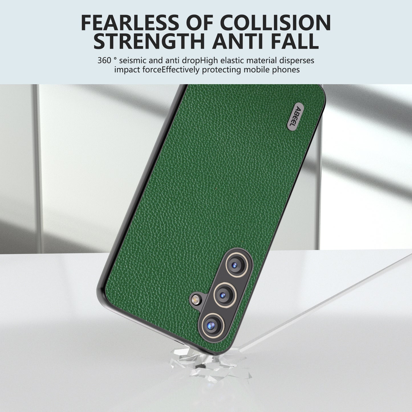 ABEEL For Samsung Galaxy S24 Case Genuine Cow Leather Litchi Texture Cover - Green