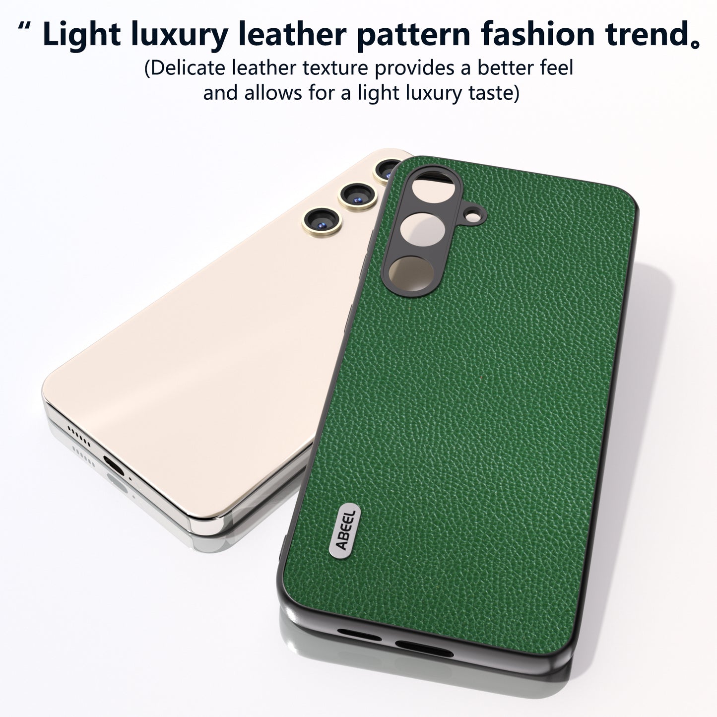 ABEEL For Samsung Galaxy S24 Case Genuine Cow Leather Litchi Texture Cover - Green
