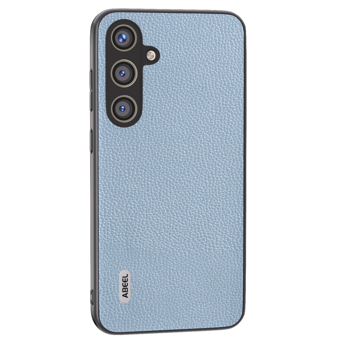 ABEEL For Samsung Galaxy S24+ Case with Litchi Texture Genuine Cow Leather Back Cover - Baby Blue