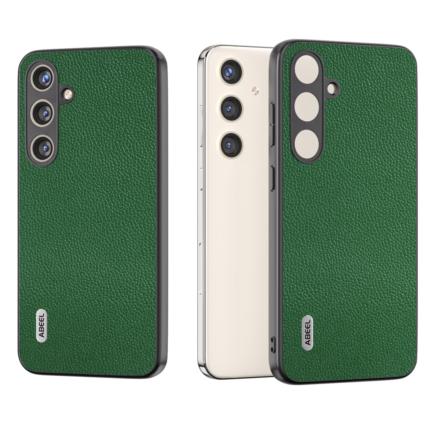 ABEEL For Samsung Galaxy S24+ Case with Litchi Texture Genuine Cow Leather Back Cover - Green