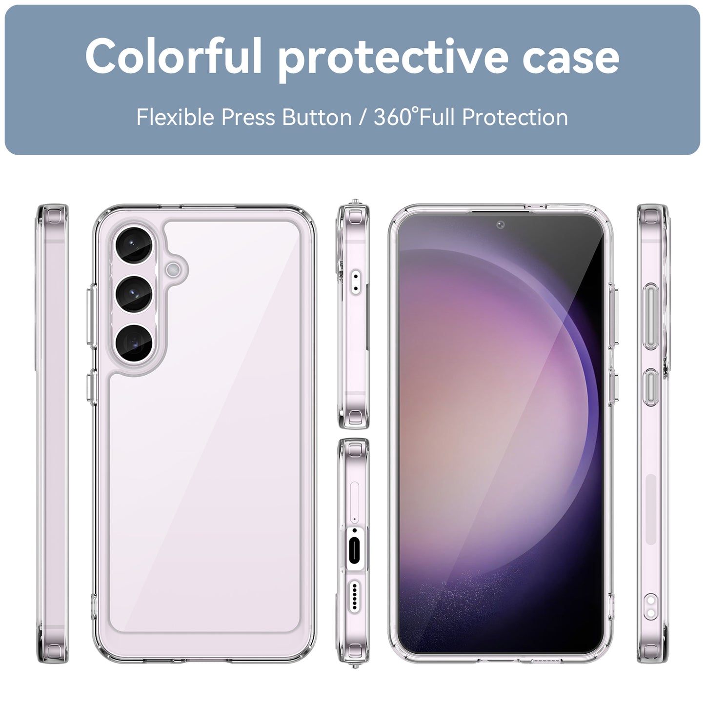 For Samsung Galaxy S24 Case Ultra-Transparent Phone Cover with Electroplated Buttons (Big Rear Lens Hole)