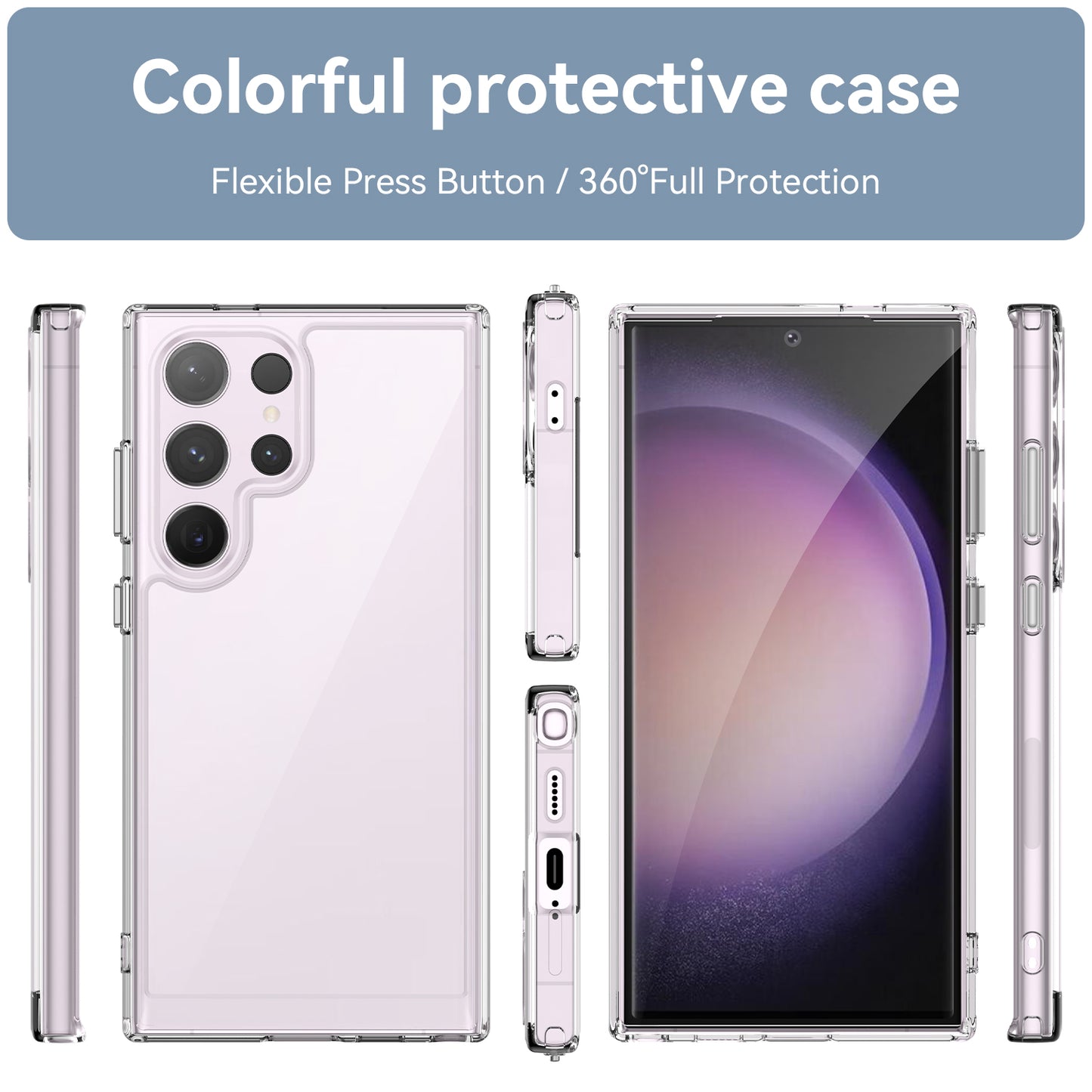 For Samsung Galaxy S24 Ultra Transparent Case Cover Electroplating Buttons (Big Rear Lens Hole)