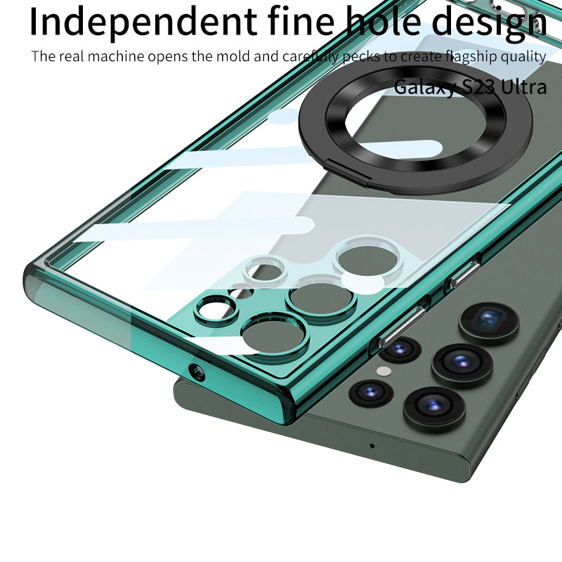 GKK Space Shell Series For Samsung Galaxy S24 Ultra Case TPU+PC Kickstand Cover Compatible with MagSafe - Transparent Green