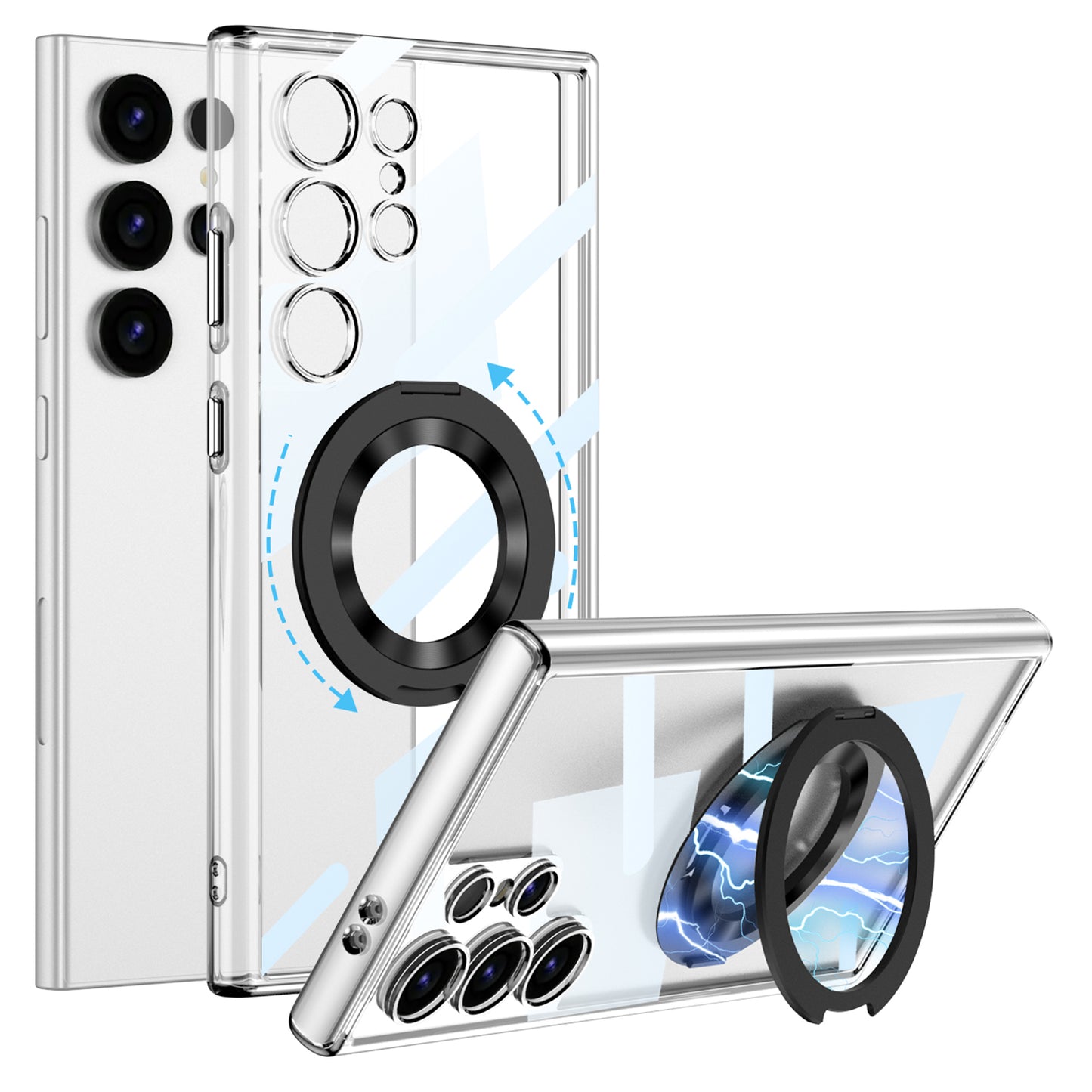 GKK Space Shell Series For Samsung Galaxy S24 Ultra Case TPU+PC Kickstand Cover Compatible with MagSafe - Transparent