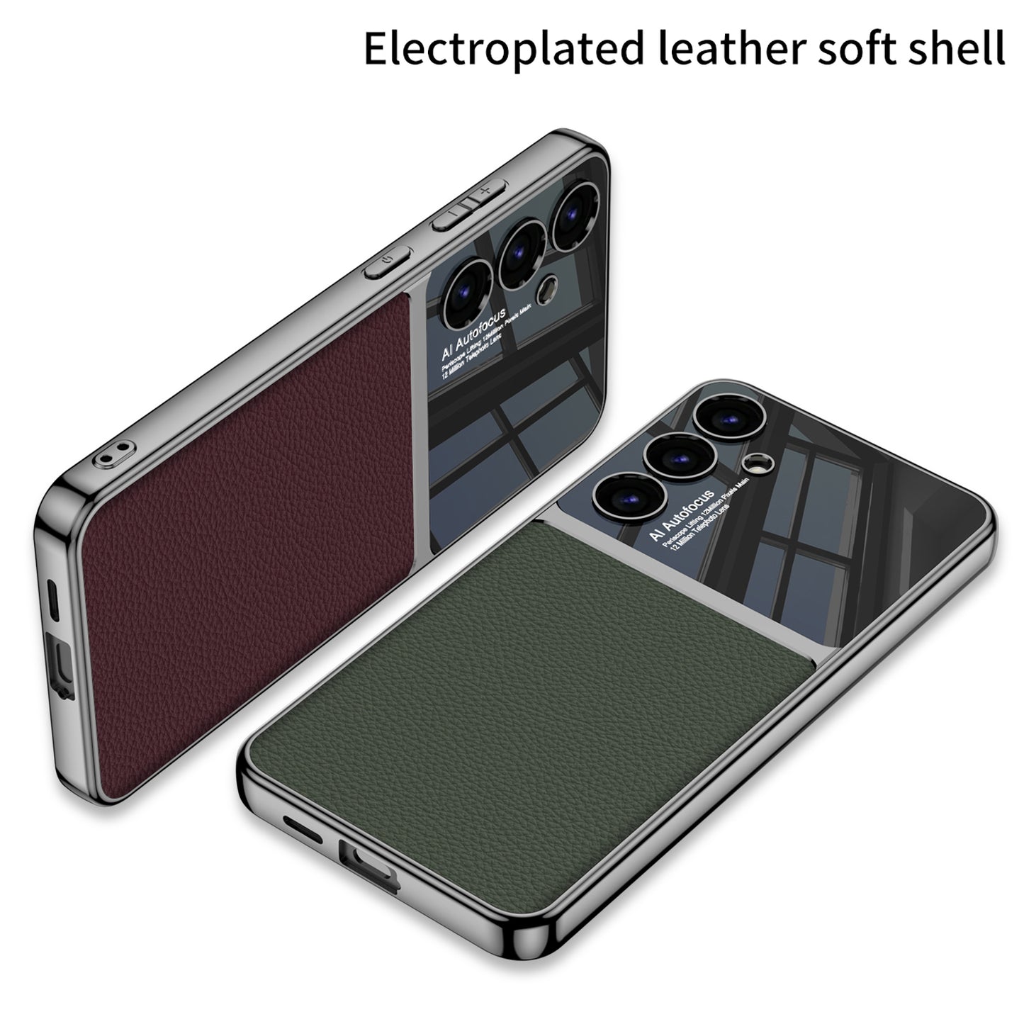 GKK For Samsung Galaxy S24 Cell Phone Case Electroplated PU Leather Coated PC+TPU Back Shell - Black