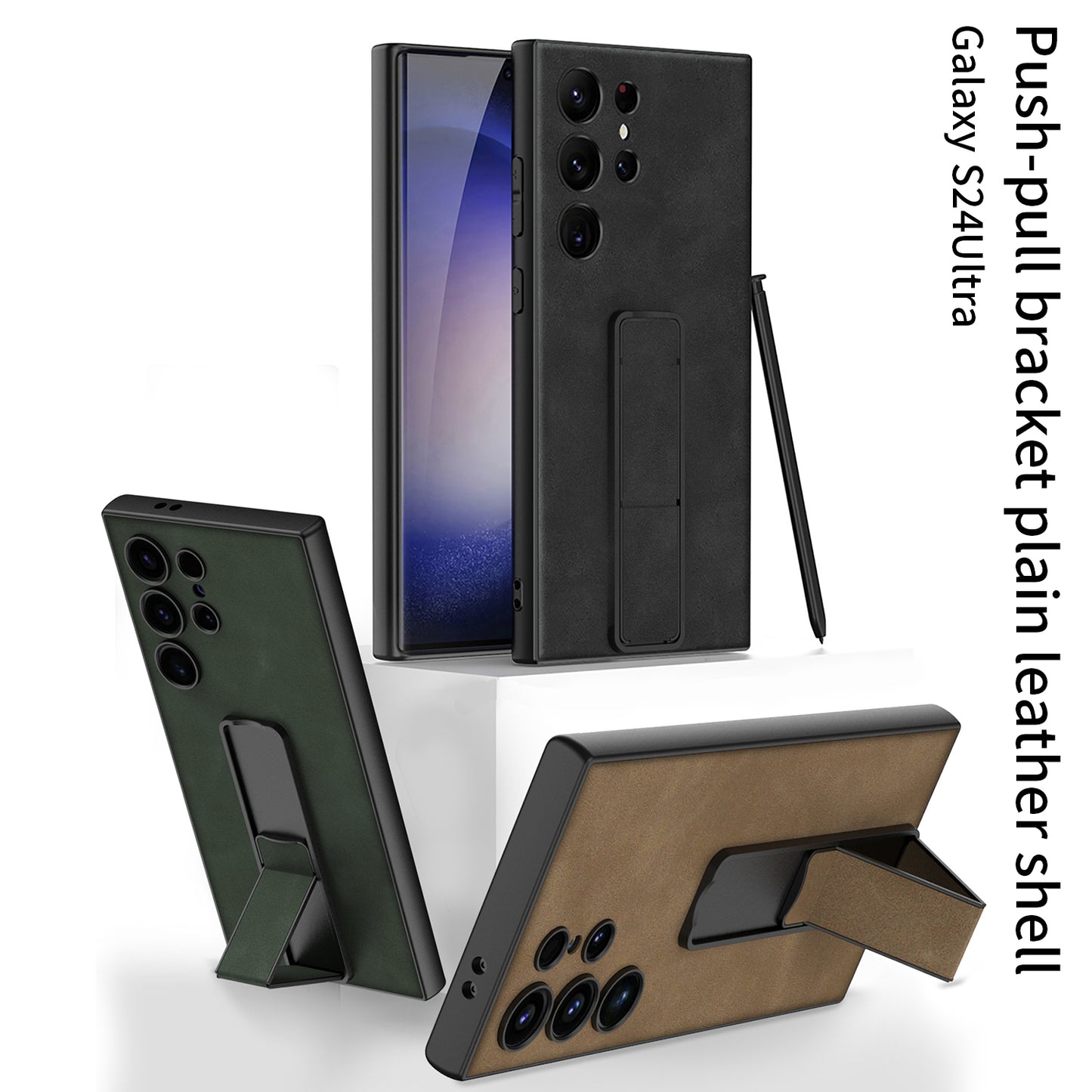 GKK For Samsung Galaxy S24 Ultra Skin-Feel Matte Phone Case Folding Kickstand - Brown