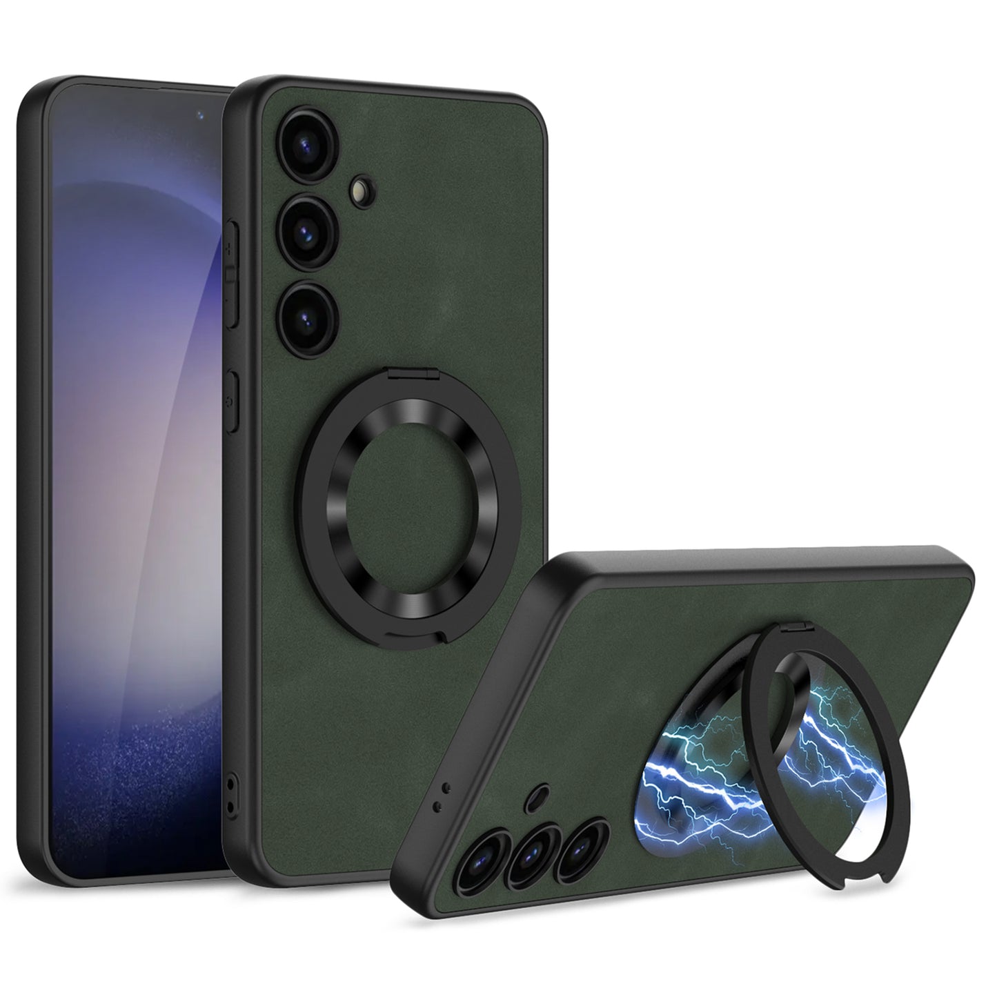 GKK For Samsung Galaxy S24+ Magnetic Case Rotary Kickstand Matte Phone Cover - Green