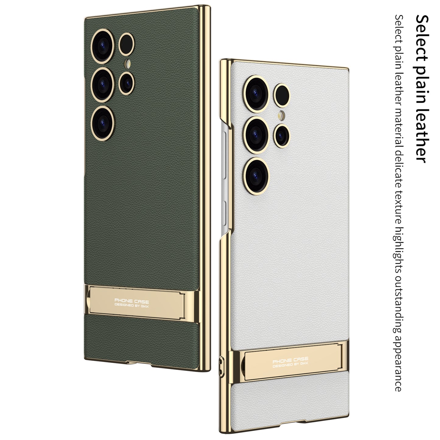 GKK For Samsung Galaxy S24 Ultra Phone Case Kickstand Electroplating Leather Back Cover - Green