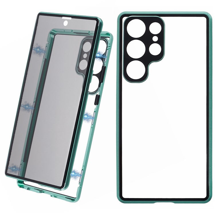 Privacy Magnetic Case for Samsung Galaxy S22 Ultra 5G Double-Sided Tempered Glass Phone Cover - Green