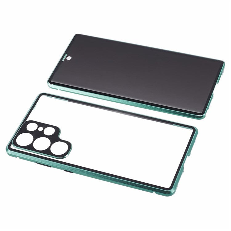 Privacy Magnetic Case for Samsung Galaxy S22 Ultra 5G Double-Sided Tempered Glass Phone Cover - Green