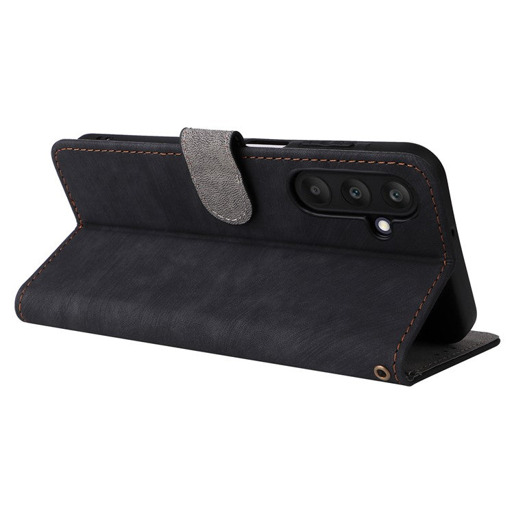 For Samsung Galaxy A25 5G (Global) (161.0 x 76.5 x 8.3mm) Case Wallet PU Leather RFID Blocking 3 Card Slots Protective Cover - Black