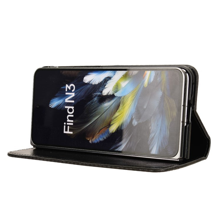Retro Series For Oppo Find N3 5G / OnePlus Open Case Card Slots PU Leather Phone Covers - Black