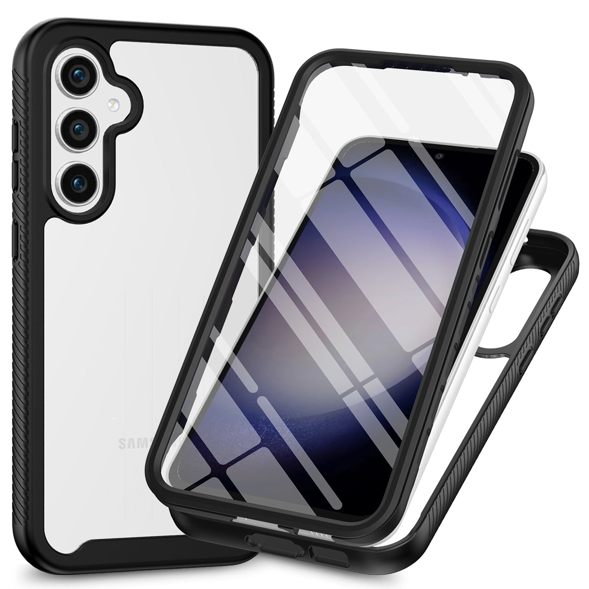 For Samsung Galaxy S24+ Cell Phone Case PC+TPU Protective Shell with Screen Protector - Black