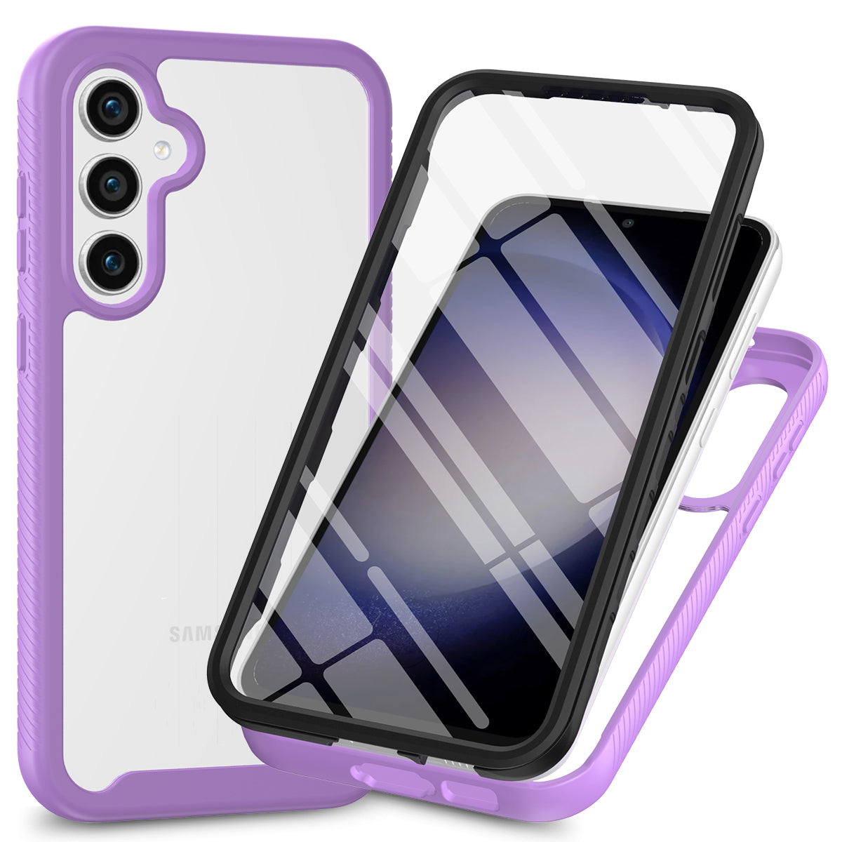 For Samsung Galaxy S24+ Cell Phone Case PC+TPU Protective Shell with Screen Protector - Purple