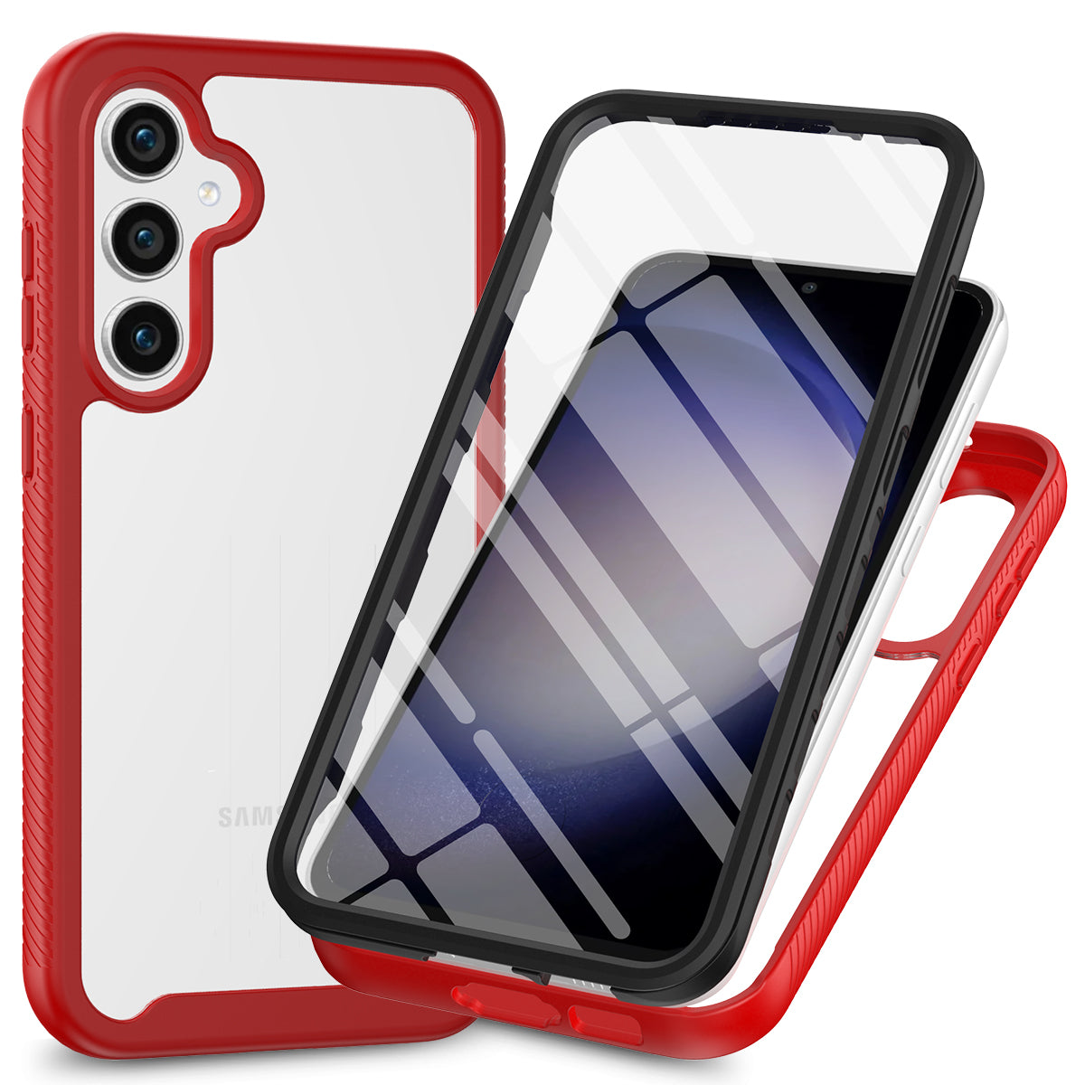 For Samsung Galaxy S24+ Cell Phone Case PC+TPU Protective Shell with Screen Protector - Red