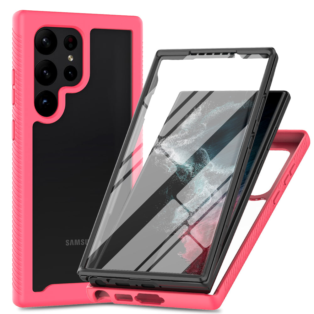 For Samsung Galaxy S24 Ultra Case with PET Screen Film PC+TPU Drop-resistant Phone Protector - Pink