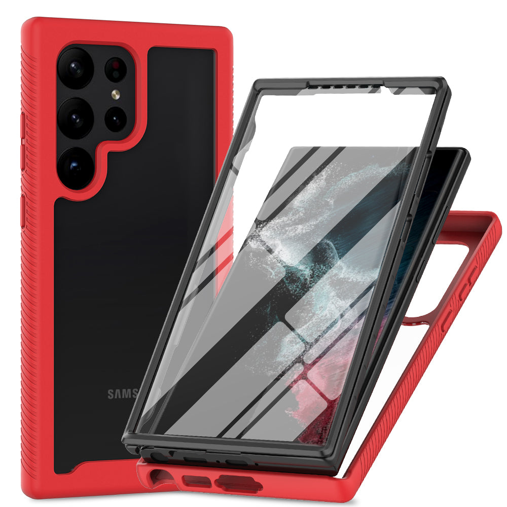 For Samsung Galaxy S24 Ultra Case with PET Screen Film PC+TPU Drop-resistant Phone Protector - Red