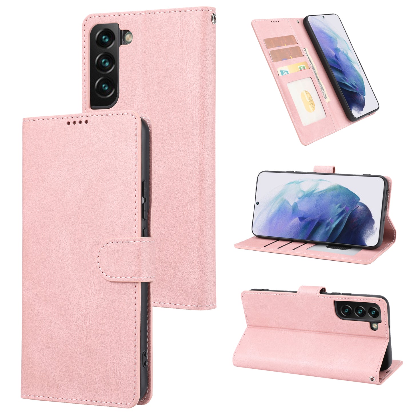 For Samsung Galaxy S24 Classic Dreamy Leather Phone Case Wallet Stand - Pink