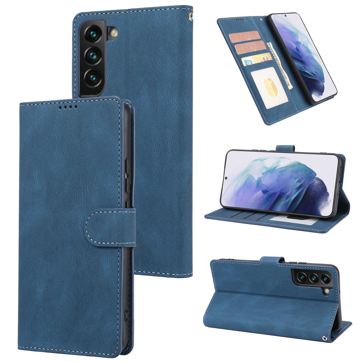 For Samsung Galaxy S24 Classic Dreamy Leather Phone Case Wallet Stand - Blue