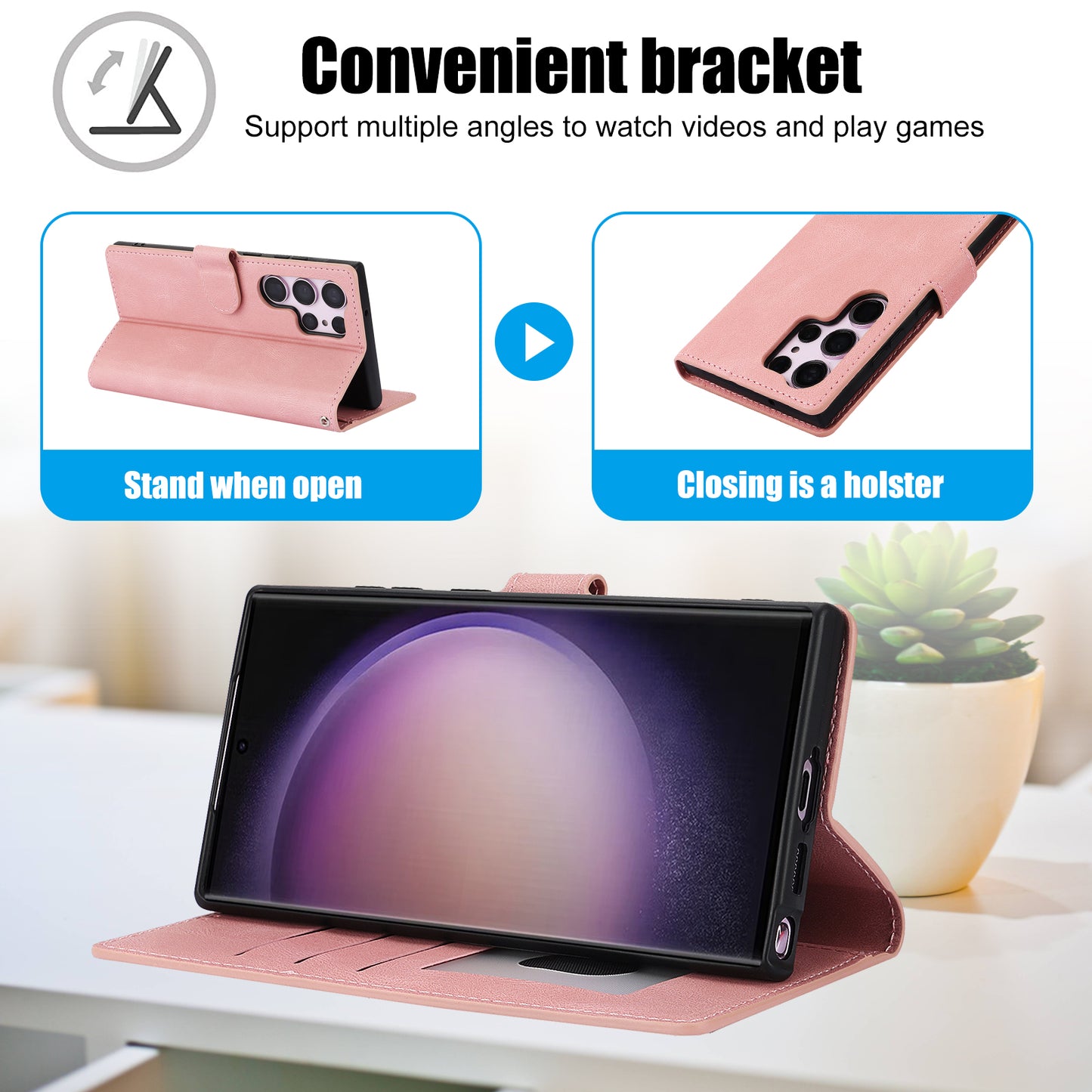 For Samsung Galaxy S24 Ultra Dreamy Leather Case Wallet Stand Phone Cover - Pink