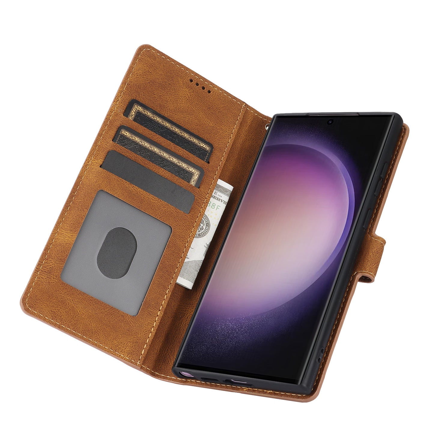 For Samsung Galaxy S24 Ultra Dreamy Leather Case Wallet Stand Phone Cover - Brown