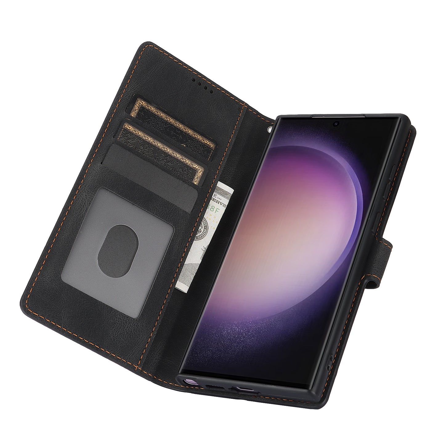 For Samsung Galaxy S24 Ultra Dreamy Leather Case Wallet Stand Phone Cover - Black