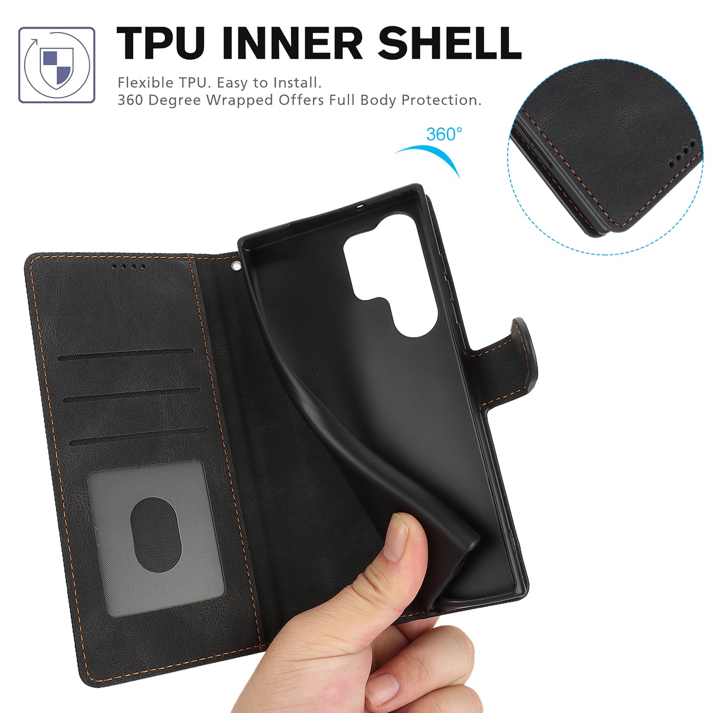 For Samsung Galaxy S24 Ultra Dreamy Leather Case Wallet Stand Phone Cover - Black