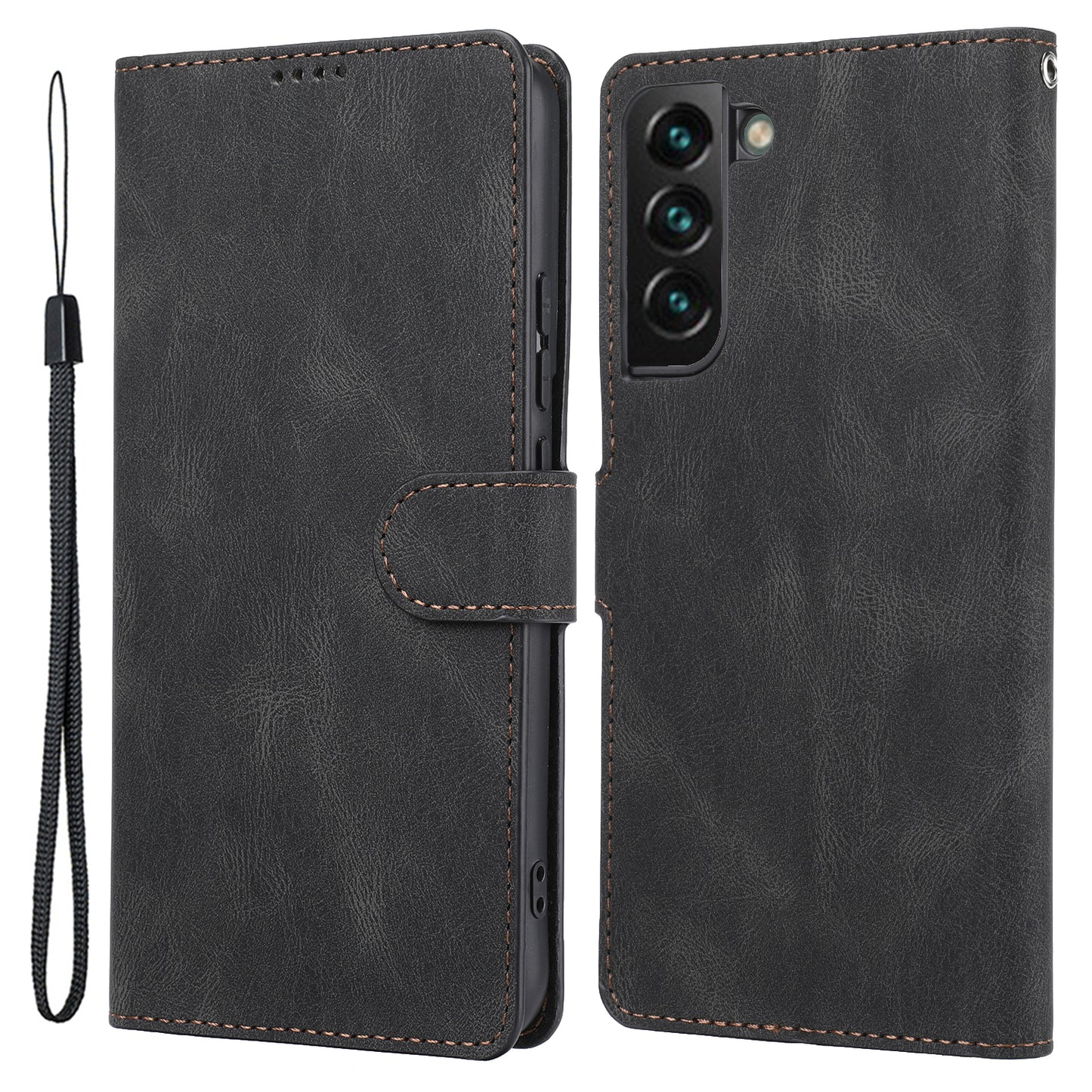 For Samsung Galaxy S24+ Leather Case Wallet Stand Classic Phone Cover - Black