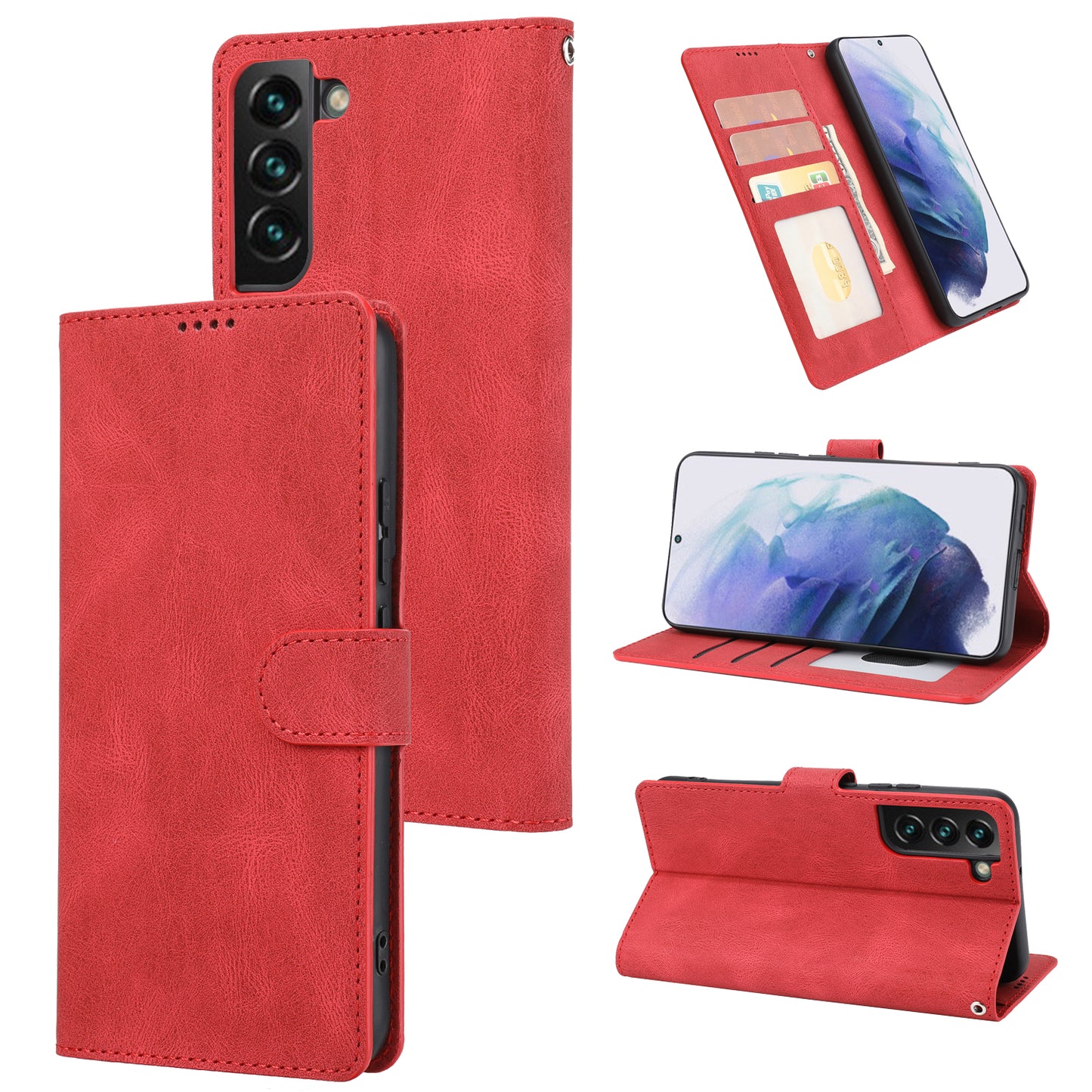 For Samsung Galaxy S24+ Leather Case Wallet Stand Classic Phone Cover - Red