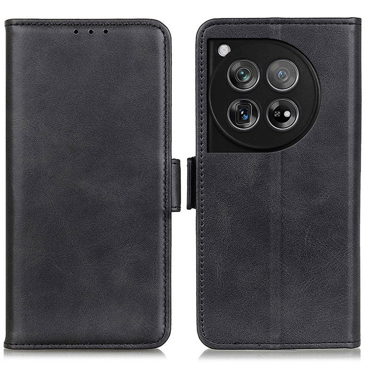 For OnePlus 12 5G Phone Protective Leather Case Magnetic Clasp Calf Texture - Black