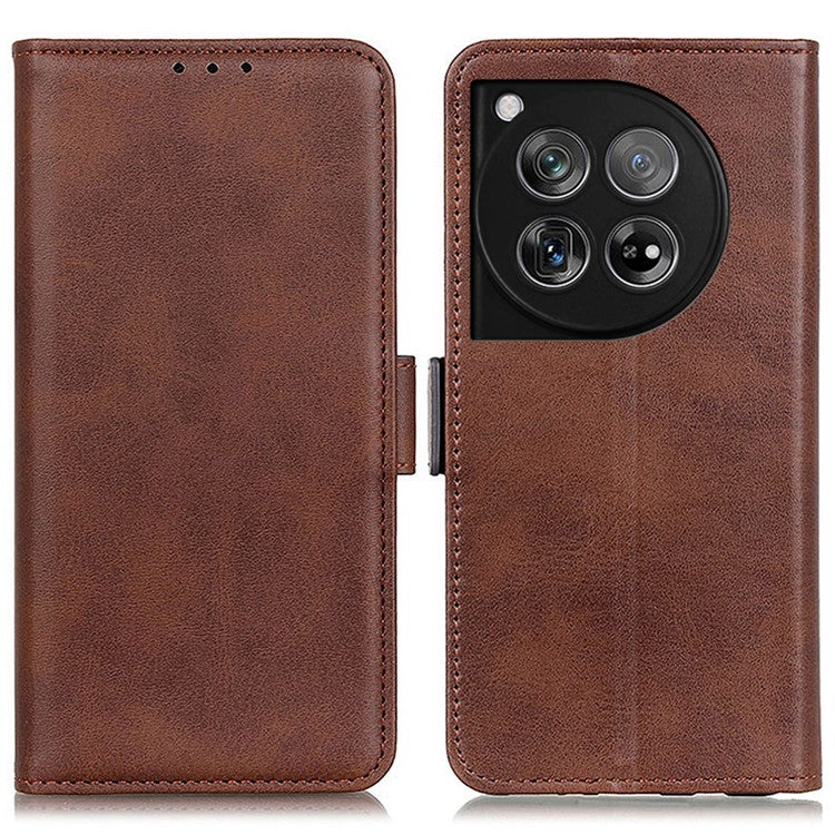 For OnePlus 12 5G Phone Protective Leather Case Magnetic Clasp Calf Texture - Brown