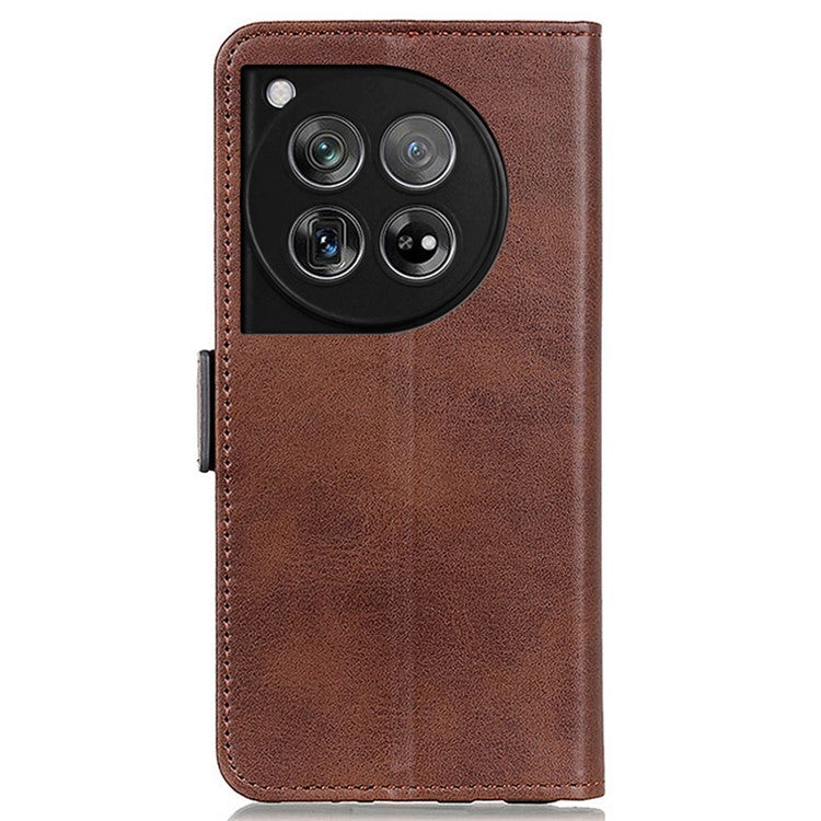 For OnePlus 12 5G Phone Protective Leather Case Magnetic Clasp Calf Texture - Brown