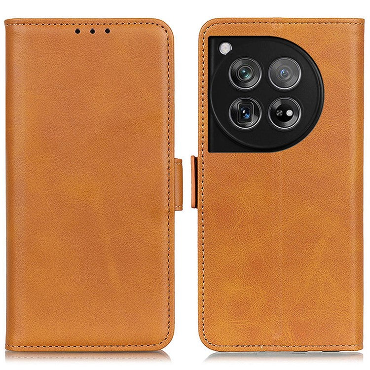 For OnePlus 12 5G Phone Protective Leather Case Magnetic Clasp Calf Texture - Yellow