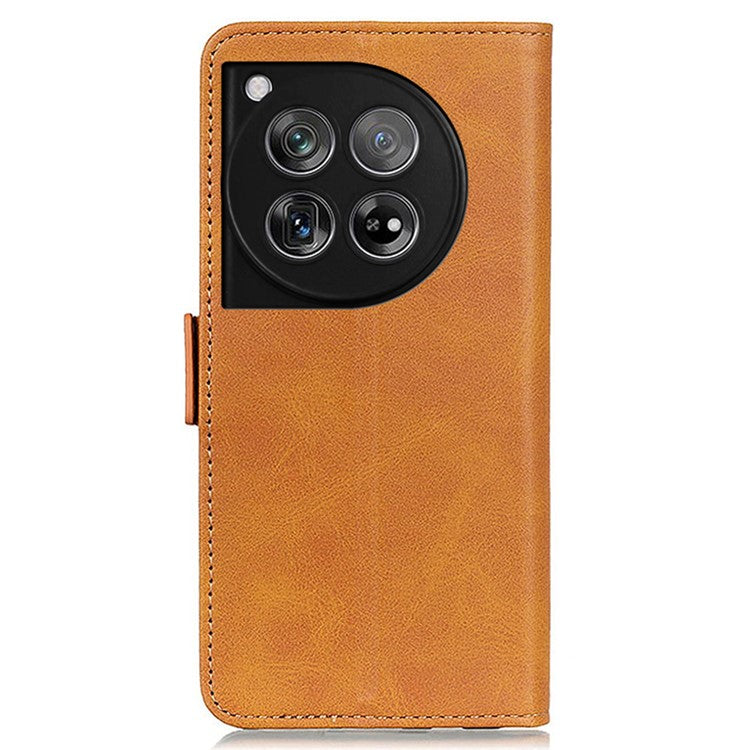 For OnePlus 12 5G Phone Protective Leather Case Magnetic Clasp Calf Texture - Yellow