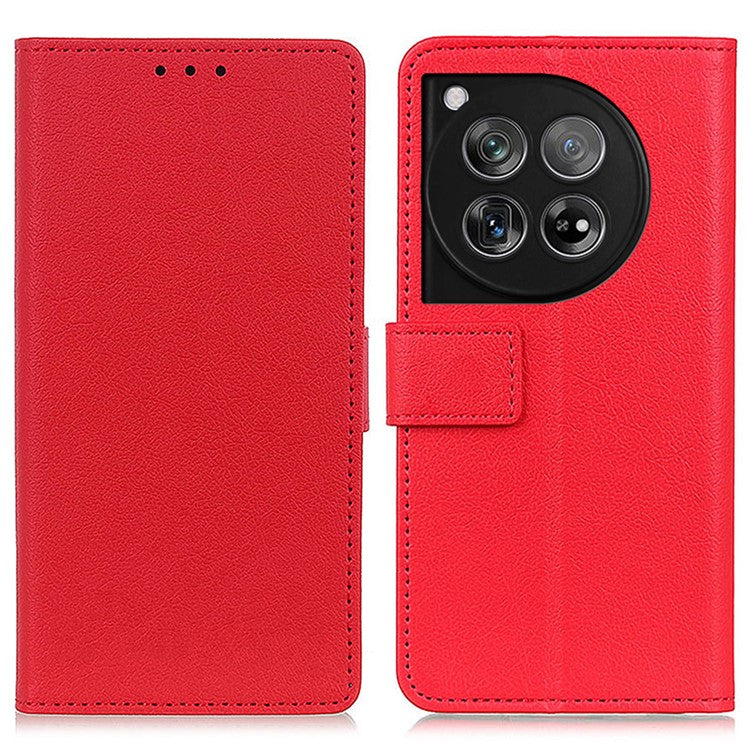 For OnePlus 12 5G PU Leather Case Phone Cover Stand Wallet - Red
