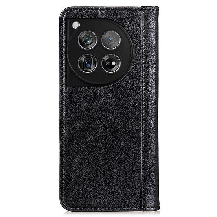 For OnePlus 12 5G Phone Cover Litchi Texture Magnetic Split Leather Wallet Case - Black