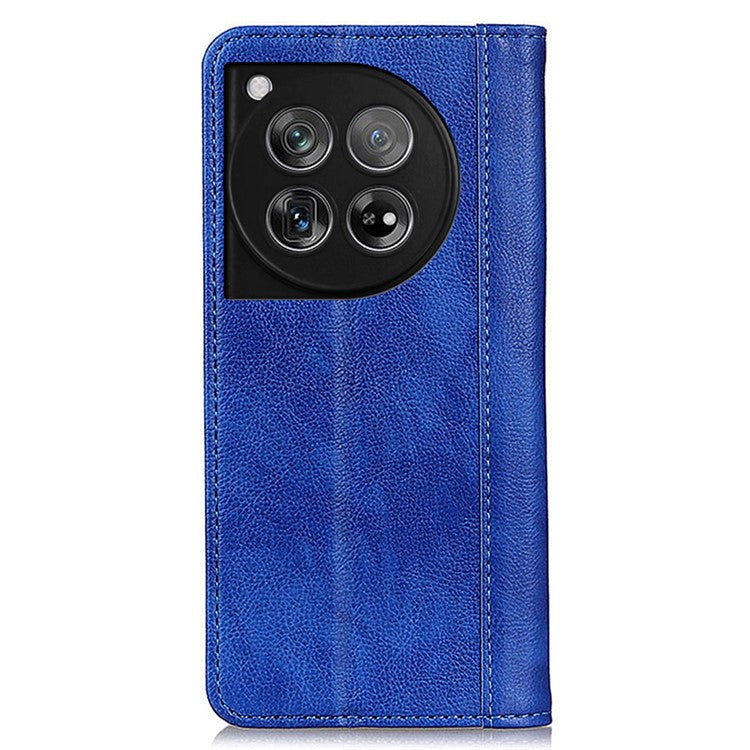 For OnePlus 12 5G Phone Cover Litchi Texture Magnetic Split Leather Wallet Case - Blue