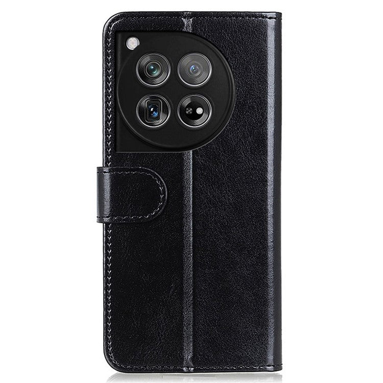 For OnePlus 12 5G Flip Leather Phone Cover Crazy Horse Pattern Design - Black