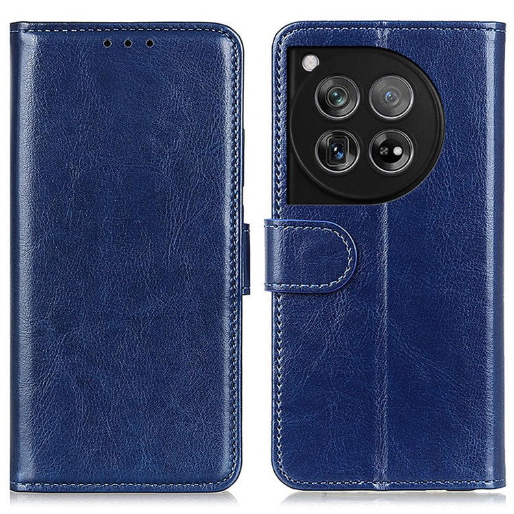 For OnePlus 12 5G Flip Leather Phone Cover Crazy Horse Pattern Design - Blue