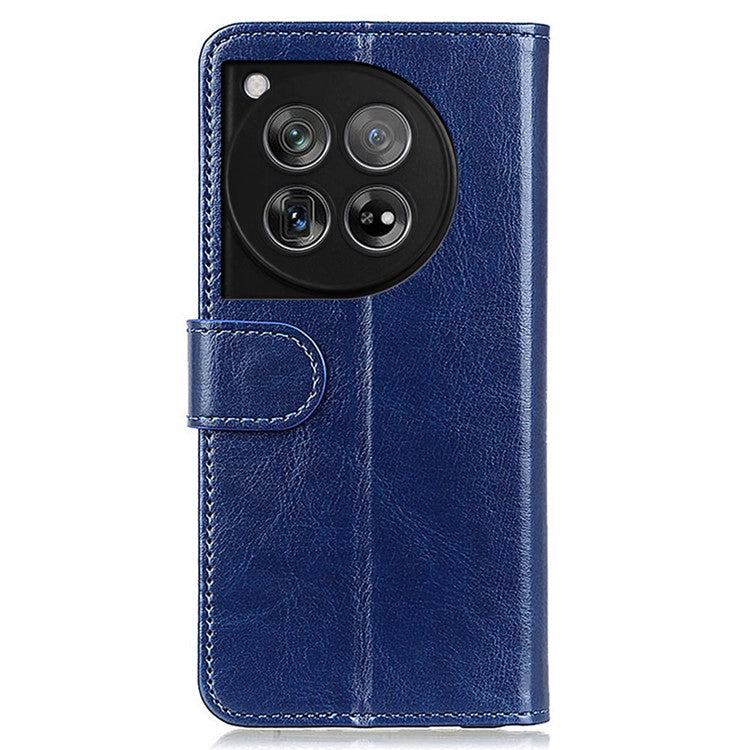 For OnePlus 12 5G Flip Leather Phone Cover Crazy Horse Pattern Design - Blue