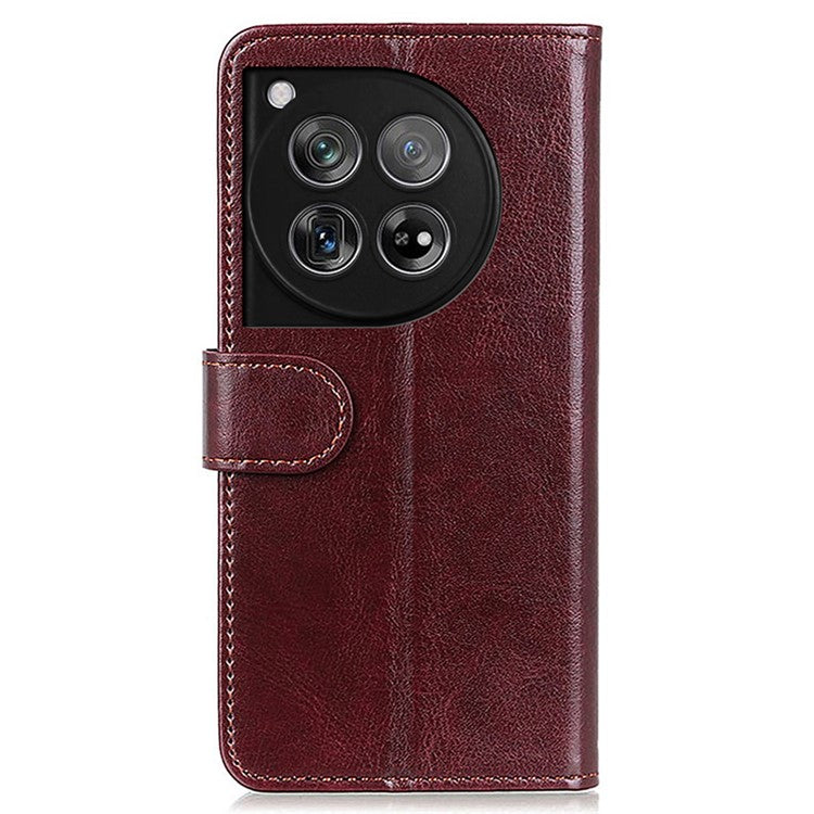 For OnePlus 12 5G Flip Leather Phone Cover Crazy Horse Pattern Design - Brown