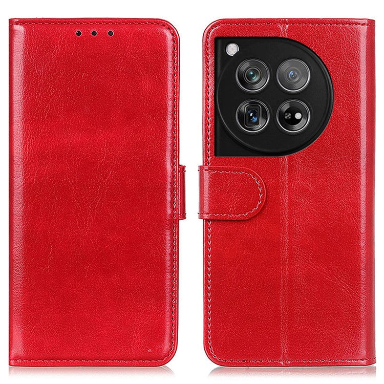 For OnePlus 12 5G Flip Leather Phone Cover Crazy Horse Pattern Design - Red